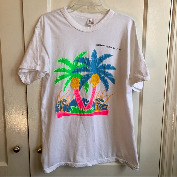 Vintage Hilton Head Island Neon Palm Tree Tee - Picture 2 of 12